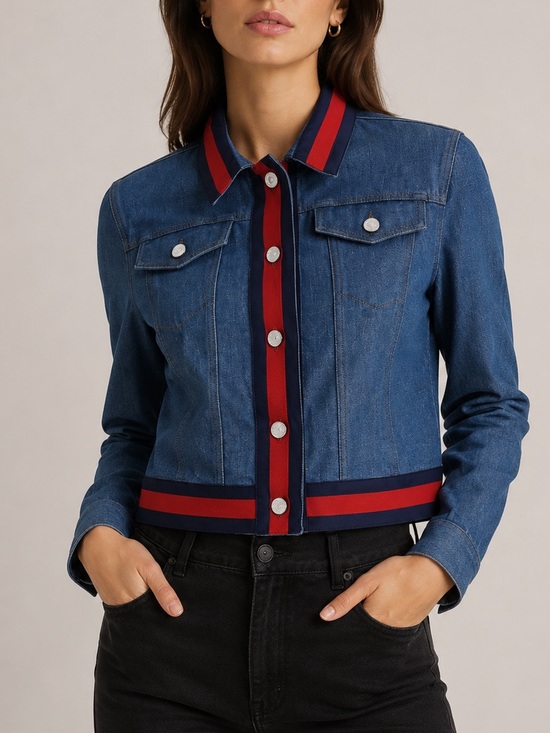 Gucci Jackets & Blazers - Gucci Web Trim Cropped Denim Jacket Size IT 44 Alessandro Michele Era